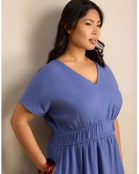 Live Unlimited London - Petite Linen Blend V-Neck Waist Detail Midaxi Dress - Lyst