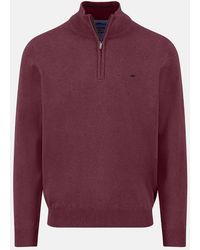 Fynch-Hatton - Fine Knit Cotton 1/4 Zip Deep Merlot - Lyst