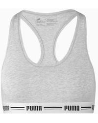 PUMA - Striped Logo Racerback Bra Top, Melange - Lyst