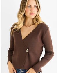 Gini London - Chocolate Button Wrap Compact Knit Cardigan - Lyst