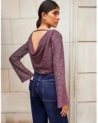 Ro&zo - Cowl-Neck Sparkle Jersey Top - Lyst