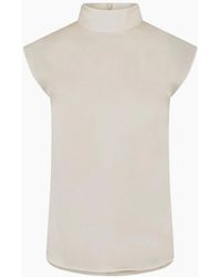 BOSS - Mock Neck High Collar Sleeveless Shell Blouse - Lyst