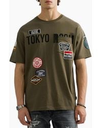 Replay - Relaxed Fit Pocket T-Shirt With Badge Detail Khaki - Lyst