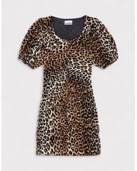 Ganni - Ruched Mesh Mini Dress Leopard Print - Lyst