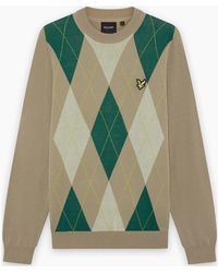 Lyle & Scott - Lyle & Scott Argyle Knitted Crew Neck Jumper Camel - Lyst