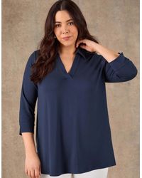 Live Unlimited London - 3/4 Sleeve Collared V-Neck Jersey Top - Lyst