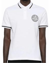 Versace - 'Cotton Embroidered V-Emblem Logo/ Polo Shirt - Lyst