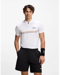 BOSS - Wordmark Graphic Zip Neck Band Collar Slim Fit Polo T-Shirt - Lyst