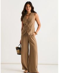 Gini London - Camel Tailored Wide Leg Trousers - Lyst