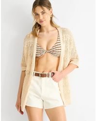 Gini London - Crochet Knit Edge To Edge Cardigan - Lyst