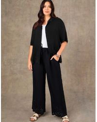 Live Unlimited London - Petite Linen Blend Broderie Trouser - Lyst