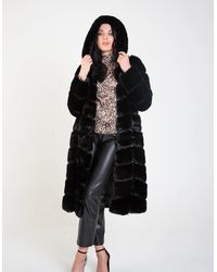 Gini London - Panelled Hooded Longline Fur Coat - Lyst
