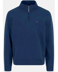 Fynch-Hatton - 1/4 Zip Stand Collar Cotton Sweat Midnight - Lyst