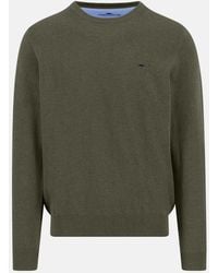 Fynch-Hatton - Fine Knit Cotton Crewneck Sweater Dark Khaki - Lyst