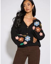 Gini London - 3D Floral Sleeves Knit Cardigan - Lyst