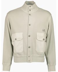 C.P. Company - Diagonal Fleece Resist Dyed Logo Cardigan - Lyst