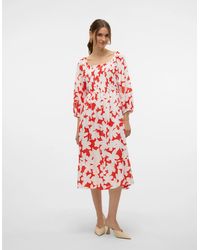 Vero Moda - Dicthe 3/4 Square Calf Dress Fiery Loa - Lyst