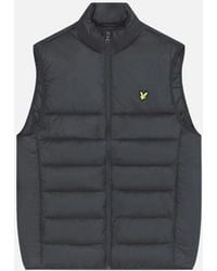 Lyle & Scott - Lyle & Scott Branded Logo Gunmetal Wadded Gilet Jacket - Lyst