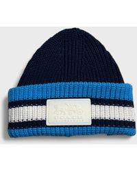 COACH - Ribbed Knit Varsity Stripe Patch Beanie - Lyst
