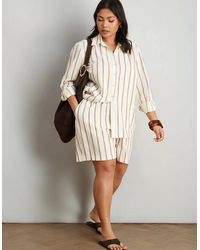 Live Unlimited London - Oatmeal Striped Linen Blend Long Sleeve Shirt - Lyst