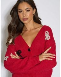 Gini London - 3D Bow Long Sleeve Knit Cardigan - Lyst