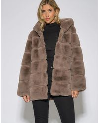 Gini London - Mocha Horizontal Cut Fur Hooded Jacket - Lyst