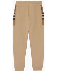 Burberry - Check Panel Jogging Pants Camel - Lyst