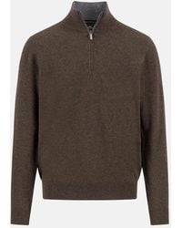 Fynch-Hatton - Fine Knit Cotton 1/4 Zip Sweater Dark Chocolate - Lyst