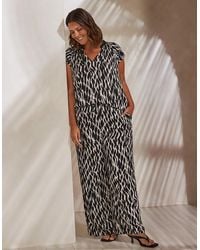 Live Unlimited London - Mono Print Wide Leg Trouser - Lyst