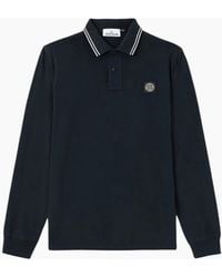 Stone Island - Organic Cotton Pique Long Sleeve Polo Shirt - Lyst