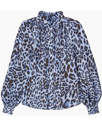 Ro&zo - Leopard-Print Ruffle-Neck Blouse - Lyst