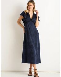 Gini London - Floral Satin Jacquard Lace Trim Midi Dress - Lyst