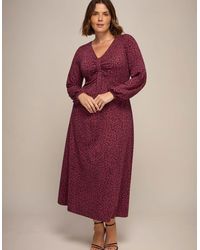 Live Unlimited London - Burgundy Animal Print Jersey Pleat Front Midi Dress - Lyst