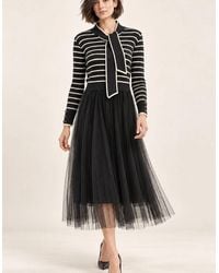 James Lakeland - Striped Knit & Tulle Midi Dress - Lyst