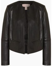 Ted Baker - Quentia Cropped Collarless Leather Jacket - Lyst