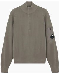 C.P. Company - Cotton Crepe Zip Sweater - Lyst