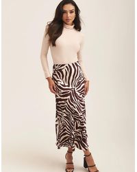 Gini London - Chocolate Animal Print Satin Bias Cut Midi Skirt - Lyst