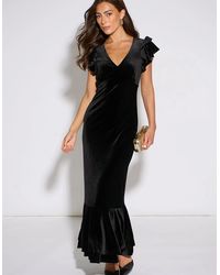 Gini London - V Neck Ruffle Sleeves Velvet Occasion Maxi Dress - Lyst