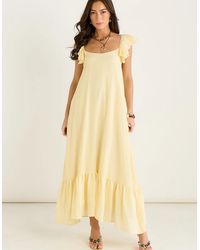 Gini London - Lemon Ruffle Short Sleeve Viscose Maxi Dress - Lyst
