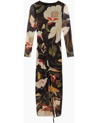 Ted Baker - Printed Mesh Bodycon Gathered Midi Dress - Lyst