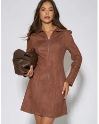 Gini London - Faux Suede Zip Front Mini Dress - Lyst