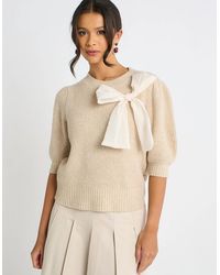 Gini London - Mocha Chiffon Bow Knitted Jumper - Lyst