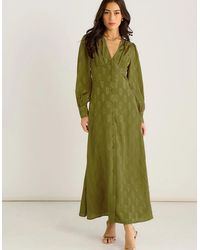 Gini London - Long Sleeve Floral Satin Jacquard Maxi Dress - Lyst
