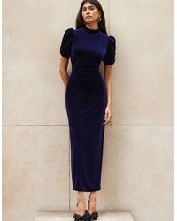 Ro&zo - Petite Harriet Velvet Puff Sleeve Dress - Lyst