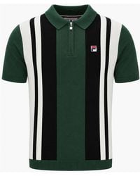Fila - Lazar Knitted Colour Block Zip Polo Shirt Pine Needle//Gardenia - Lyst