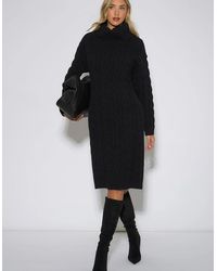 Gini London - High Neck Cable Knit Shift Dress - Lyst