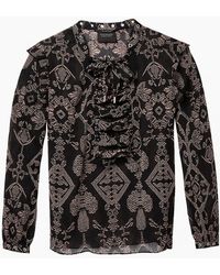 Maison Scotch - Sheer Printed Lace Up Eyelet Details Top - Lyst