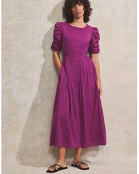 Ro&zo - Gathered-Sleeve Cotton Voile Midi Dress - Lyst