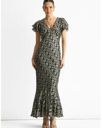 Gini London - Dark Viscose Clipped Jacquard Bias Cut Maxi Dress - Lyst