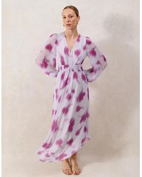 Ro&zo - Anya Blurred-Floral Smock-Waist Dress - Lyst
